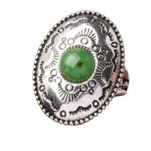 Bohemian Style Silver and Green Stone Oval Ring